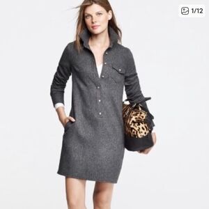 Jcrew Herringbone Wool Button-Up Shirt Dress